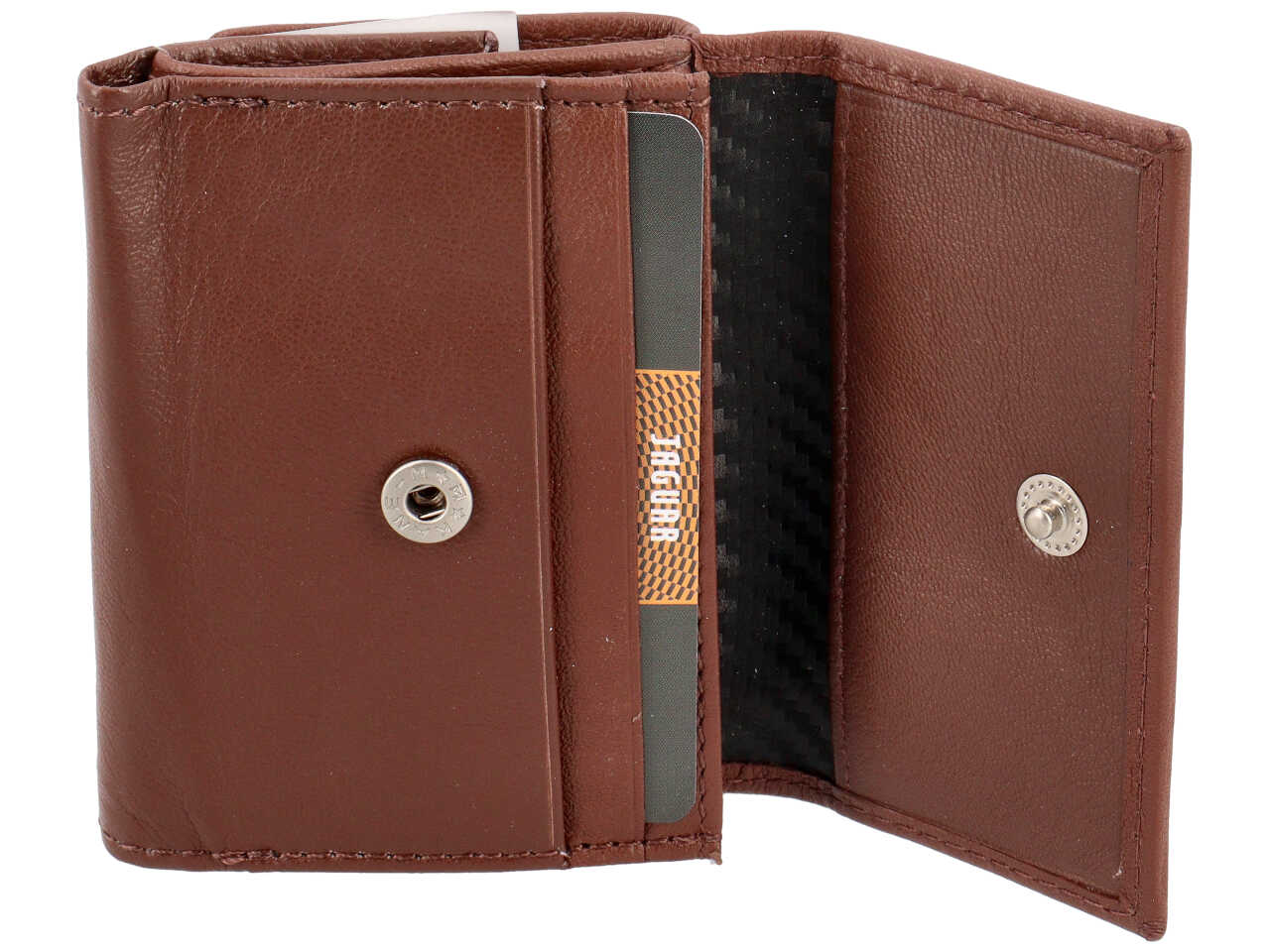 Portafoglio da uomo in pelle marrone, con portamonete e chiusura a bottone, 9,7x7 cm - Jaguar