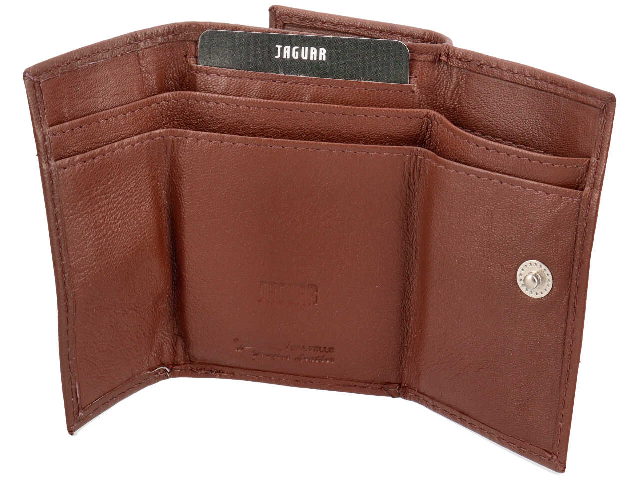 Portafoglio da uomo in pelle marrone, con portamonete e chiusura a bottone, 9,7x7 cm - Jaguar