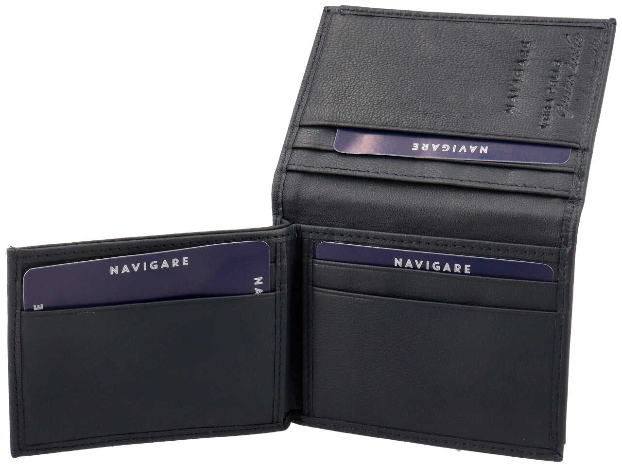 Portafoglio da uomo in nappa e pelle blu 8x11 cm - Navigare