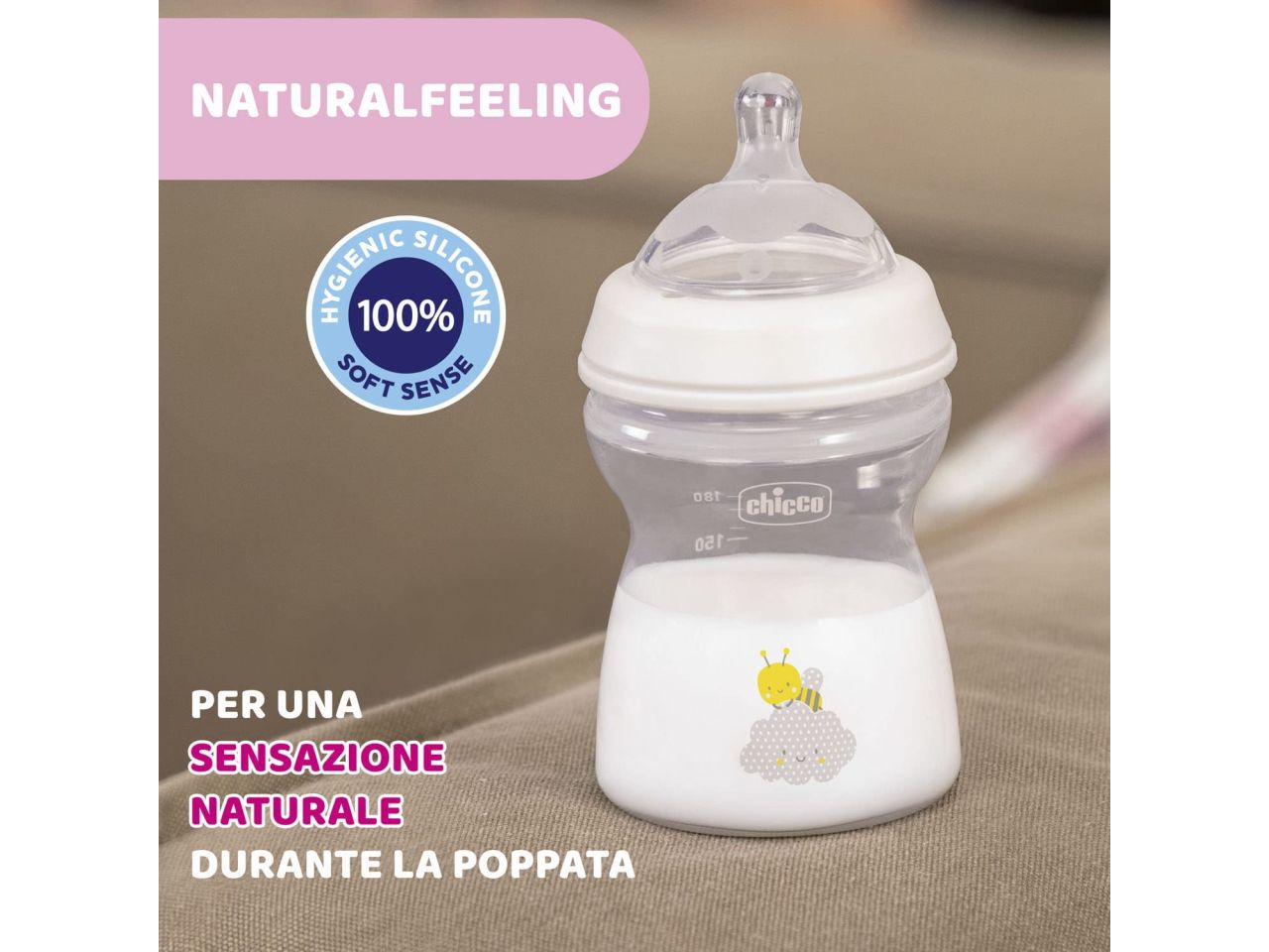 Chicco Natural Feeling Biberon Anticolica 2 Mesi+ da 250 ml con Tettarella in Silicone Neutro