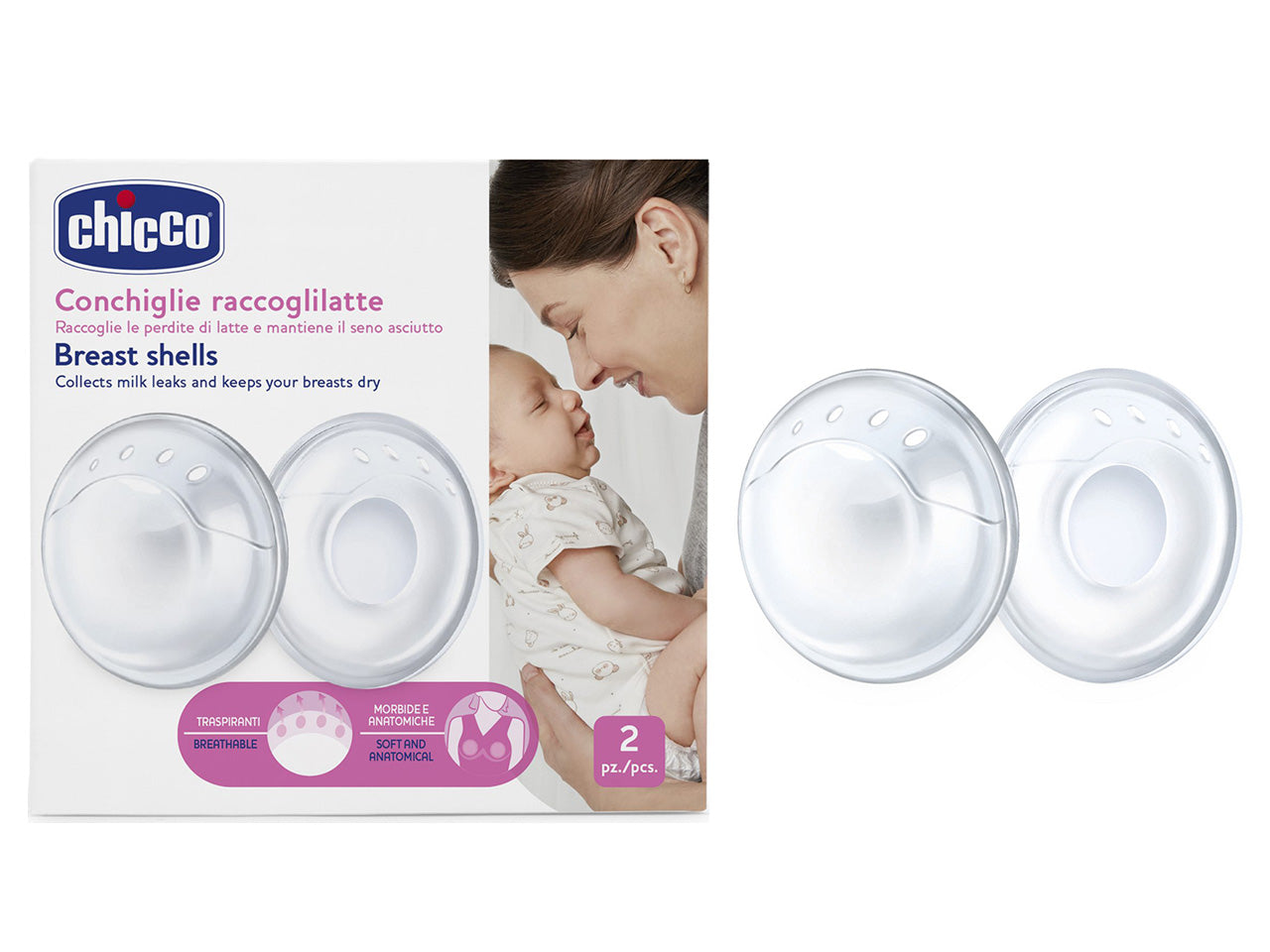 Chicco Conchiglie Raccoglilatte in Morbido Silicone 2 pz