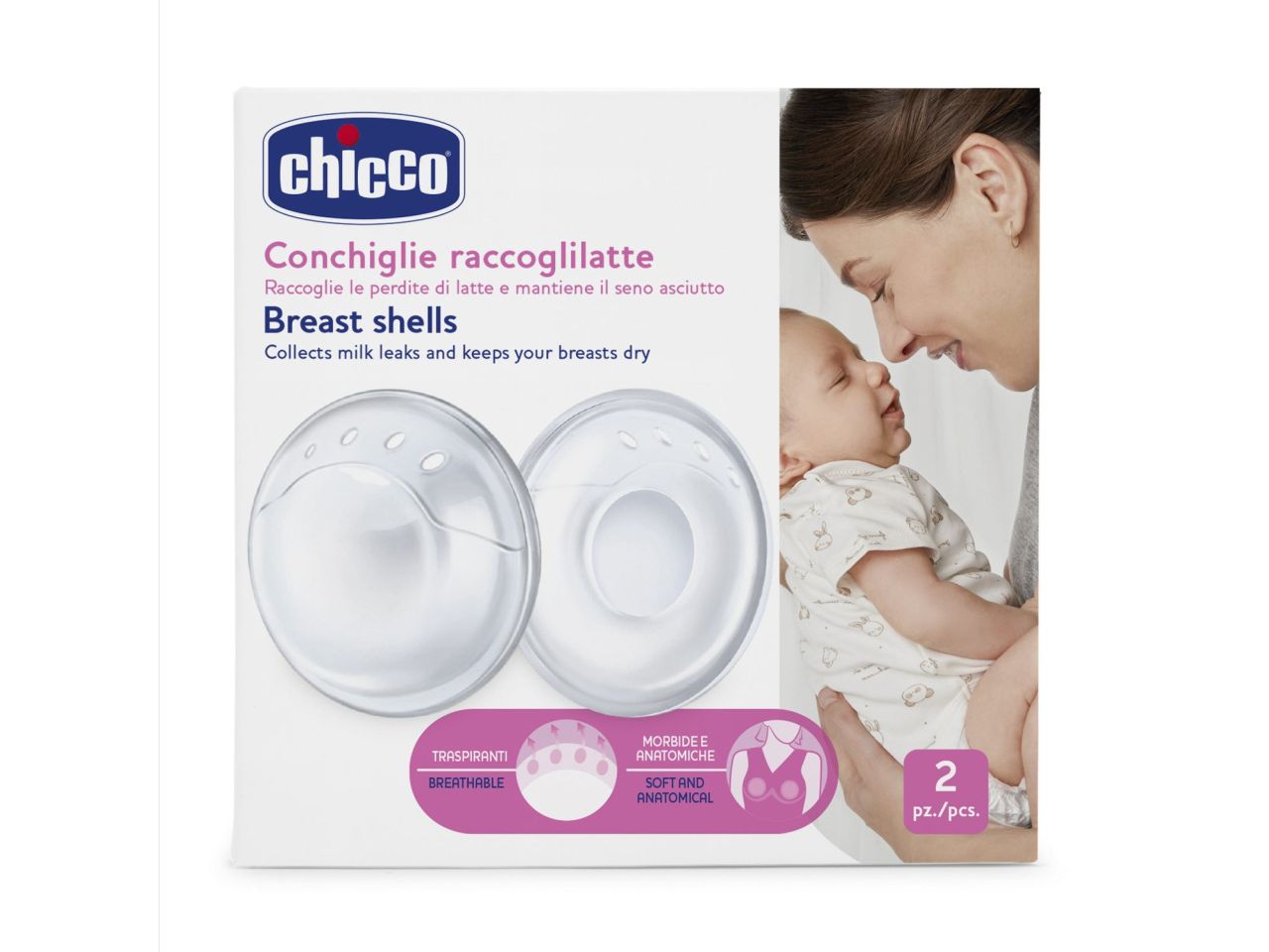 Chicco Conchiglie Raccoglilatte in Morbido Silicone 2 pz