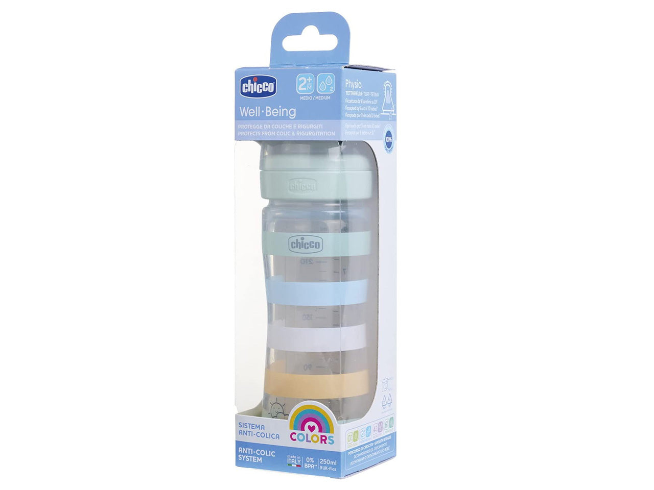 Chicco Biberon Benessere Flusso Medio con Tettarella Physio in Silicone 250 ml 2 Mesi+