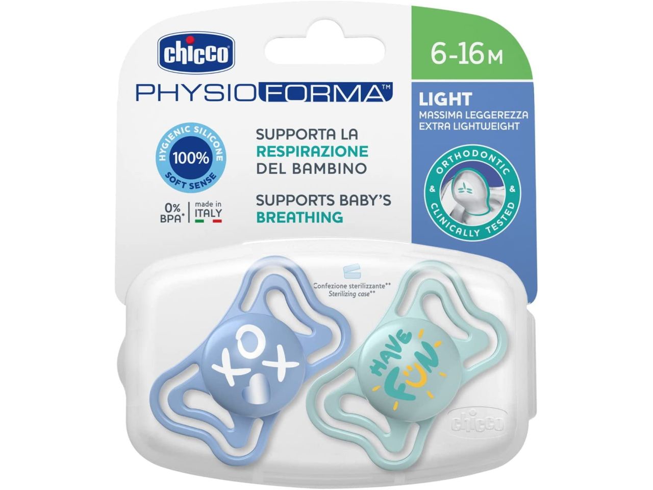Chicco PhysioForma Light Succhietto in Silicone 6-16 Mesi Leggero e Traspirante 2 pz