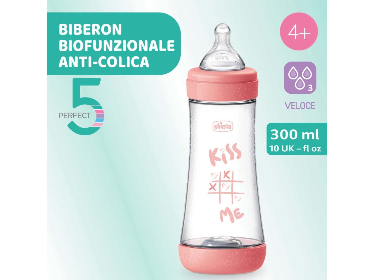 Perfect 5 biberon rosa 300ml a flusso veloce consigliato dai 4 mesi