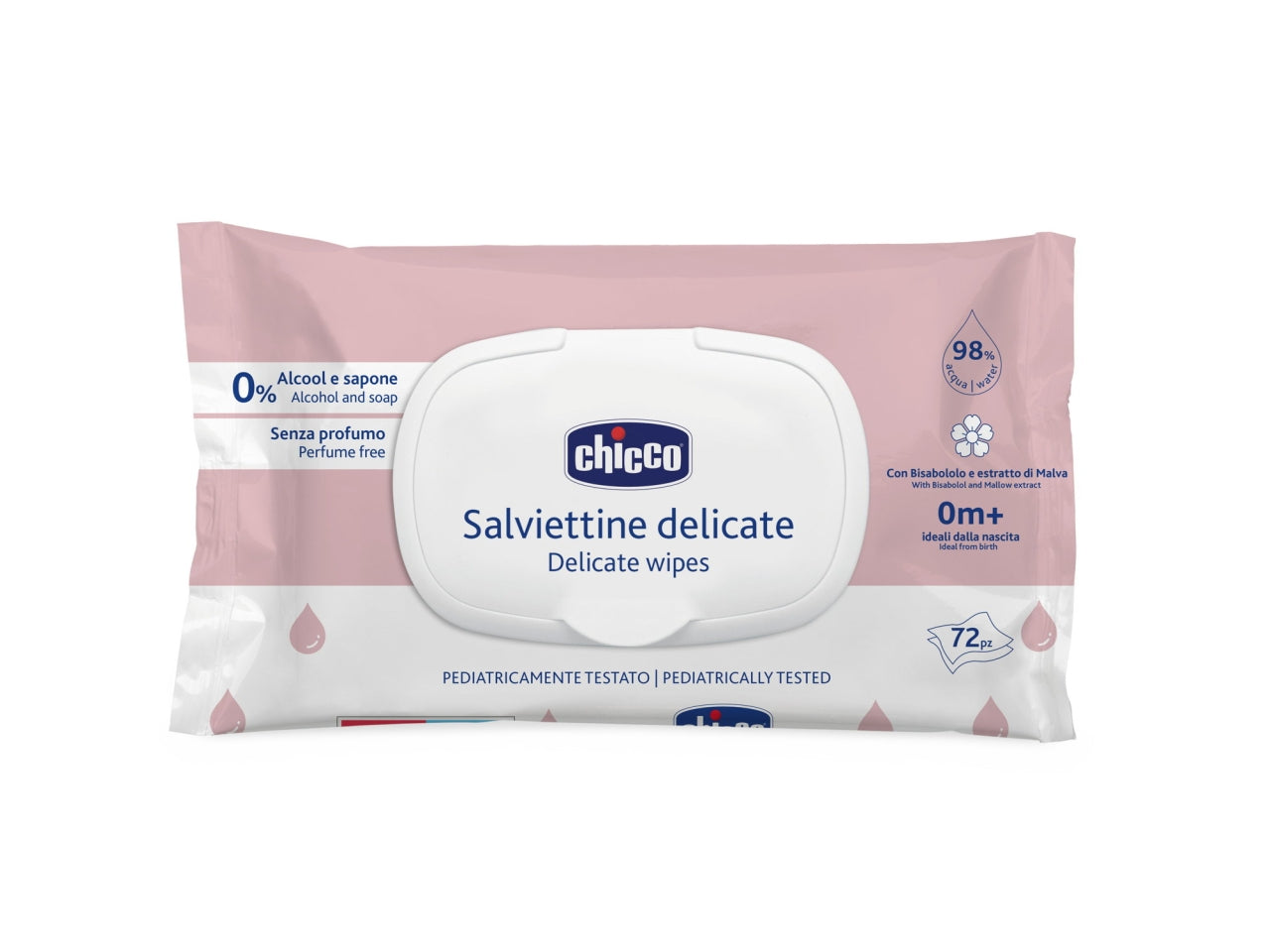 Salviette delicate Chicco in tessuto per pelli sensibili, 72 pezzi con coperchio apri e chiudi$
