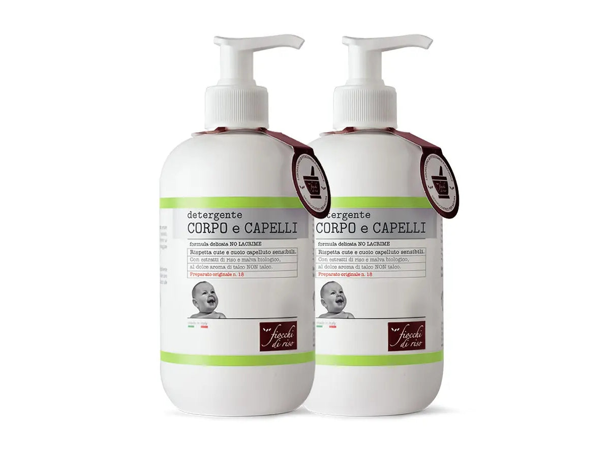 Fiocchi di Riso Bipacco Detergente Corpo e Capelli Talco Delicato Bimbi, 2x400ml