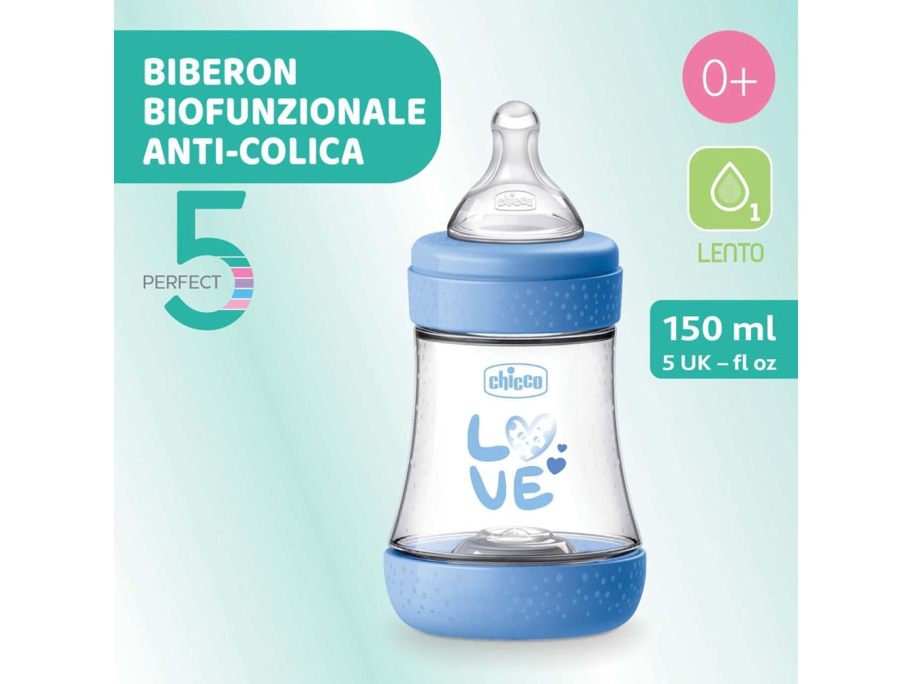 Biberon perfect 5 boy 150 lento silicone, Adatto per 0+ mesi | Chicco