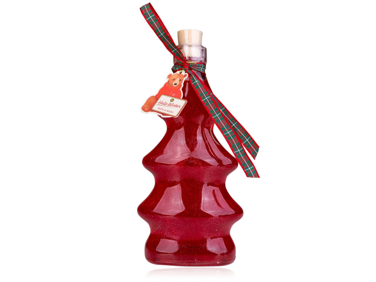 Bagnodoccia gel hello winter in bottiglia a forma di albero fragranza vaniglia colore rosso da 280ml
