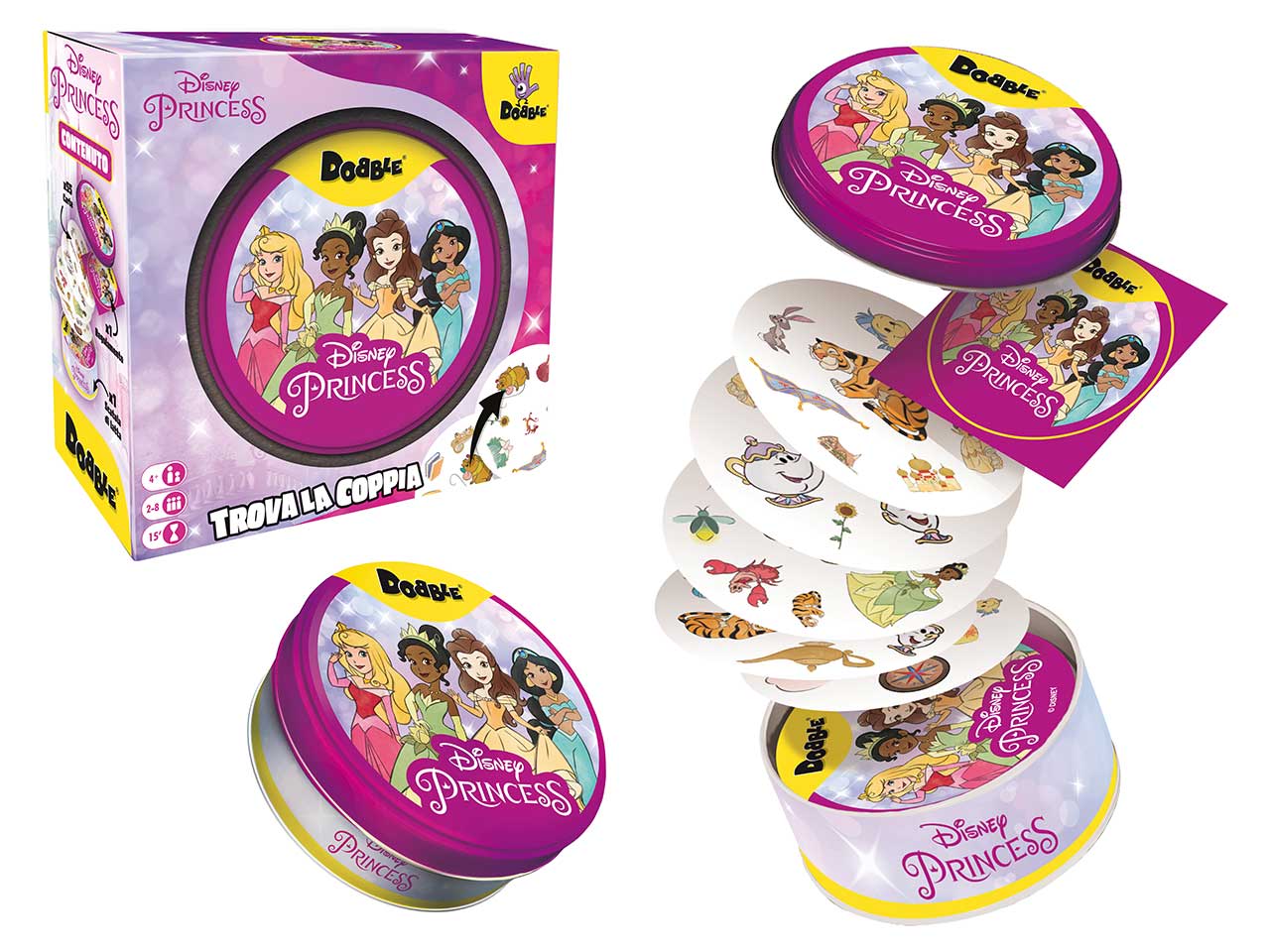 Dobble Principesse Disney: Gioco Familiare Divertente con le Principesse Disney, per 2-8 Partecipanti, Dai 4 Anni in su, Versione Italiana