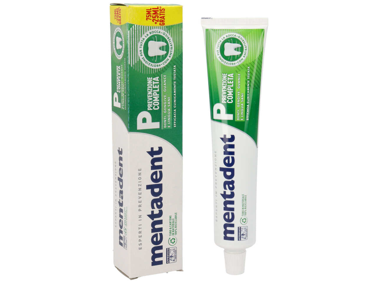 Dentifricio Mentadent P Prevenzione Completa 100ml: Protezione Superiore Anti-Carie, Anti-Placca e Rinfrescante, con Fluoruro e Zinc Mineral, per Tutte le Età (6+) - Rafforza Gengive e Smalto, Bianco Naturale e Alito Fresco, Efficacia Clinicamente Pr