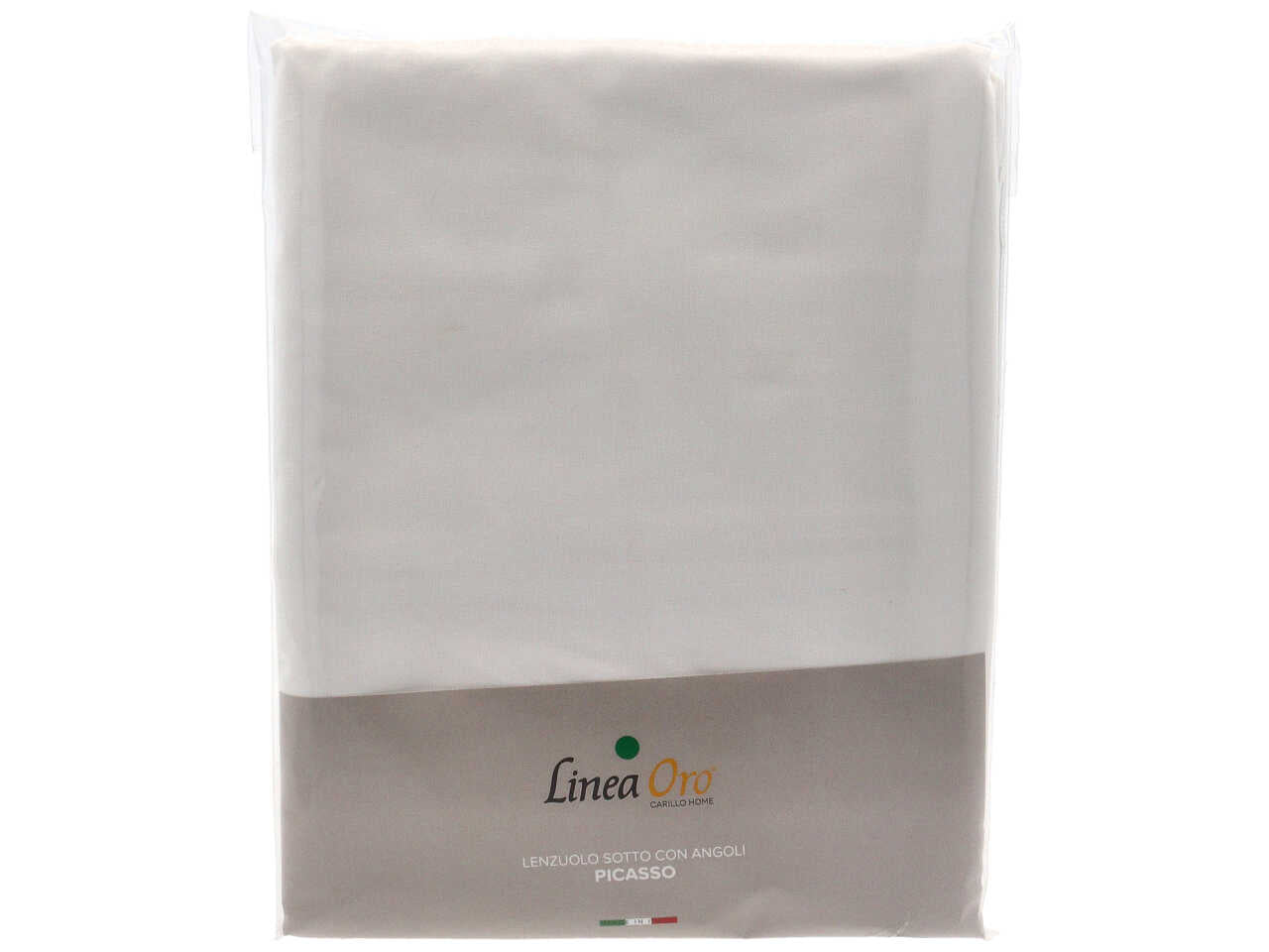 Lenzuolo con Angoli Matrimoniale Bianco Picasso, 180x200cm + 28cm, Puro Cotone, Linea Oro Carillo Home