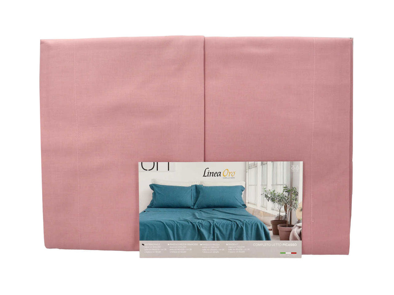 Set Completo Lenzuola Matrimoniale Picasso in Puro Cotone, Colore Malva, Linea Oro Carillo Home
