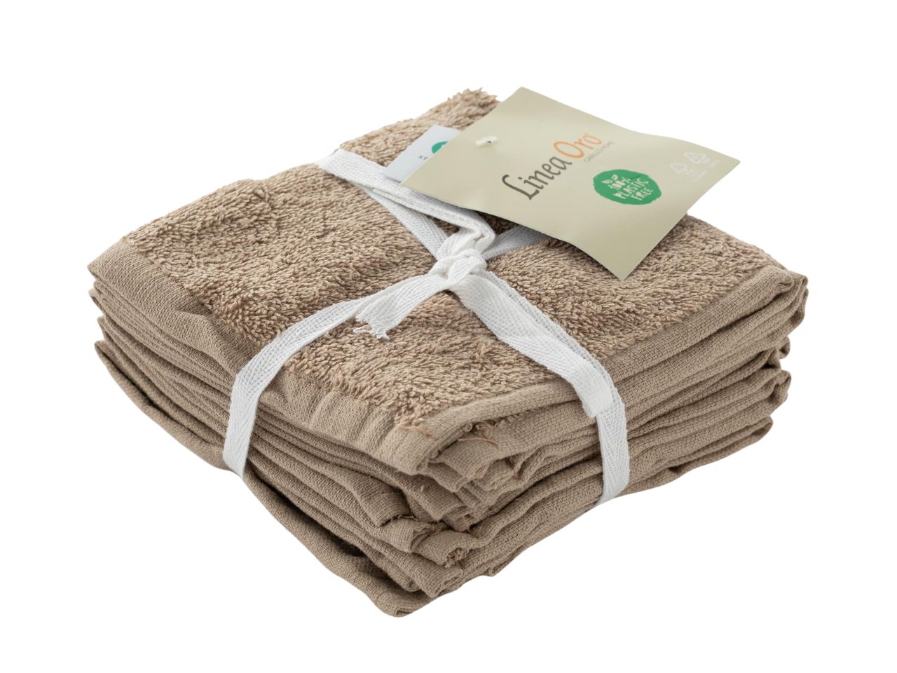 Lavette bagno 30x30 cm in spugna tortora in cotone 400 gsm, set da 6, Linea Oro - Carillo Home