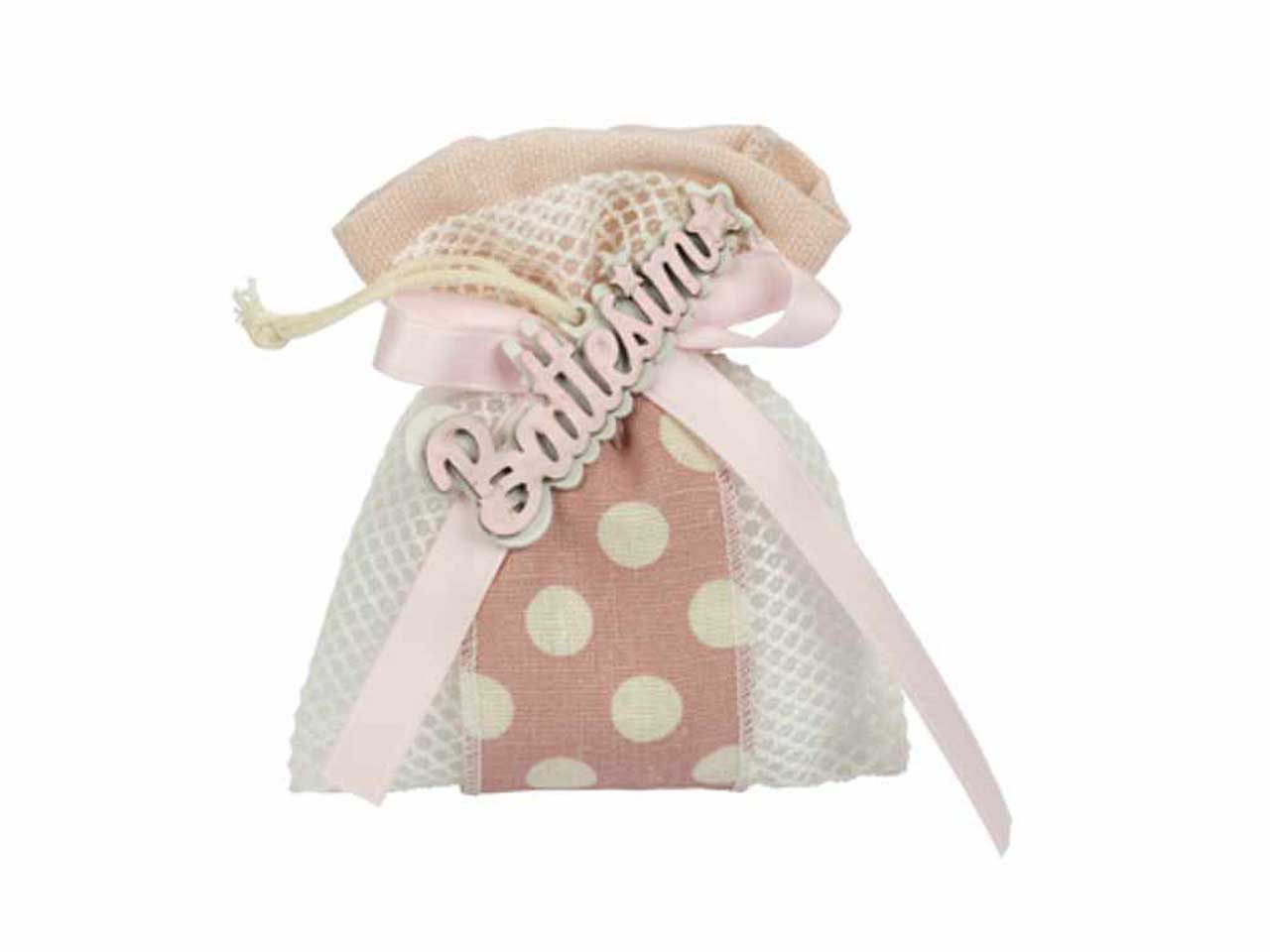 Sacchetto rete con fascia pois colore rosa