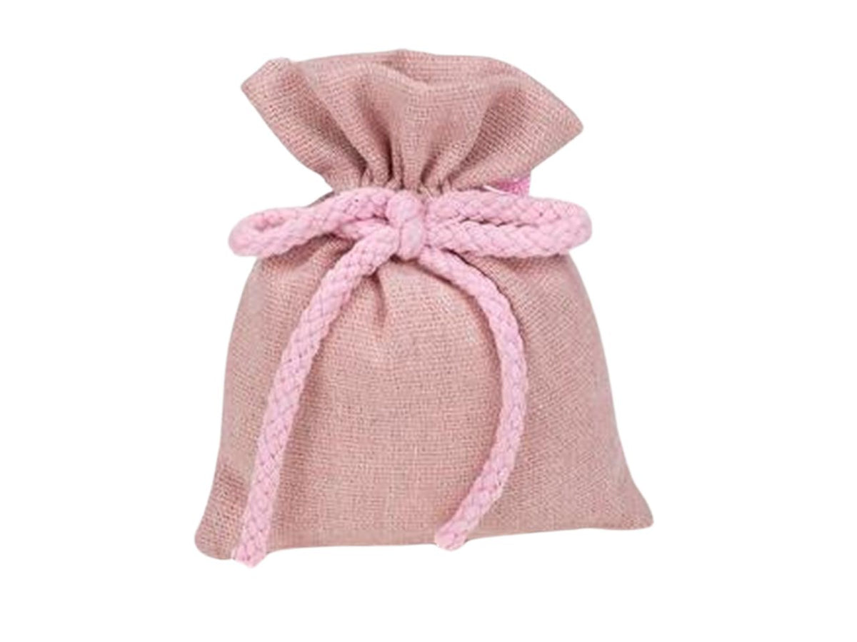 Sacchetto in cotone con fiocco e cordone misura 10x12cm rosa