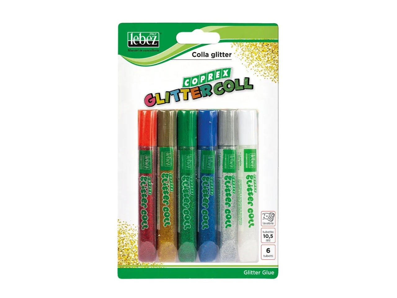 Colla glitter 6 pezzi colori assortiti 10,5 ml lebez