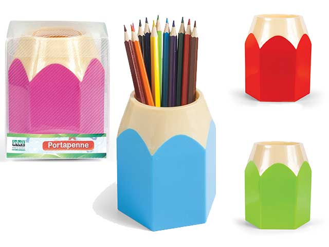 Portapenne bicchiere a forma di matita lebez assortiti 8x10x8cm