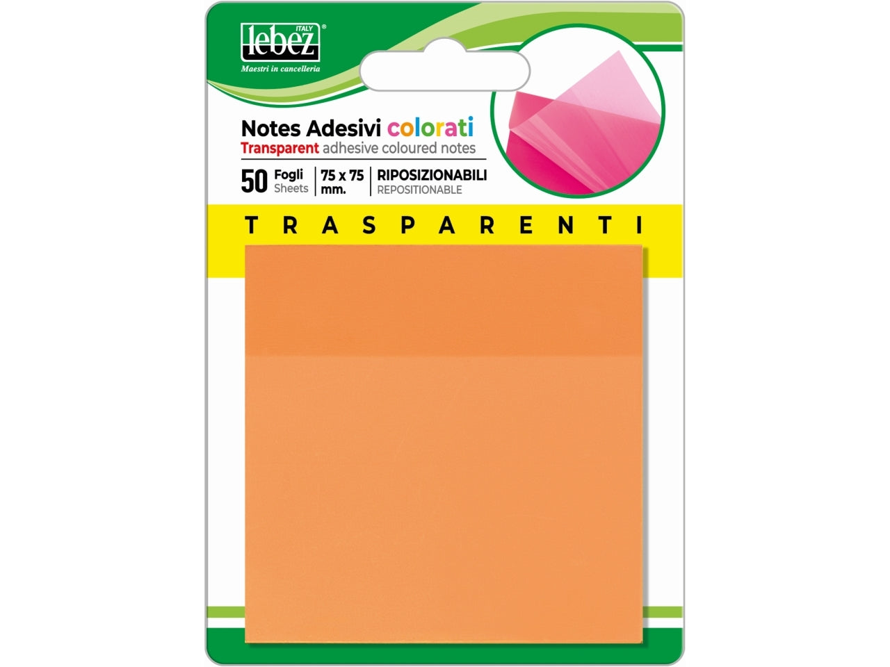 Notes adesivi trasparenti colorati 75x75mm riposizionabili - blocchetto da 50 fogli notes
