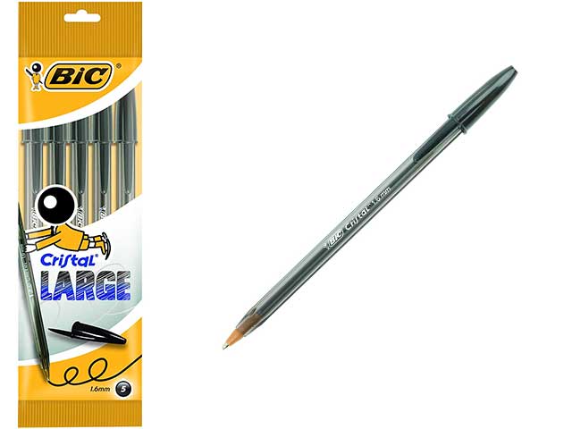 Penna a sfera bic cristal large, trarente per controllare il livello di inchiostro nera 1,6mm