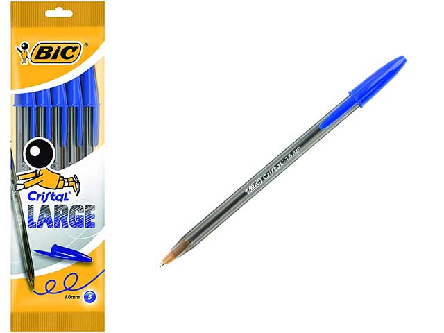 Penna a sfera bic cristal large, trarente per controllare il livello di inchiostro blu 1,6 mm