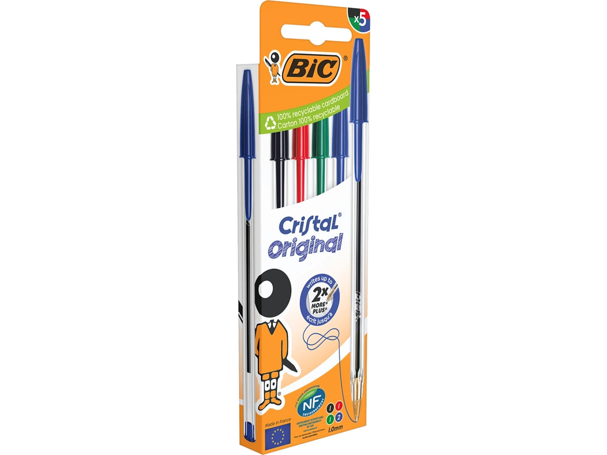 Penna Bic Cristal Original a sfera colori assortiti, tratto 1.00 mm, confezione 5 pezzi