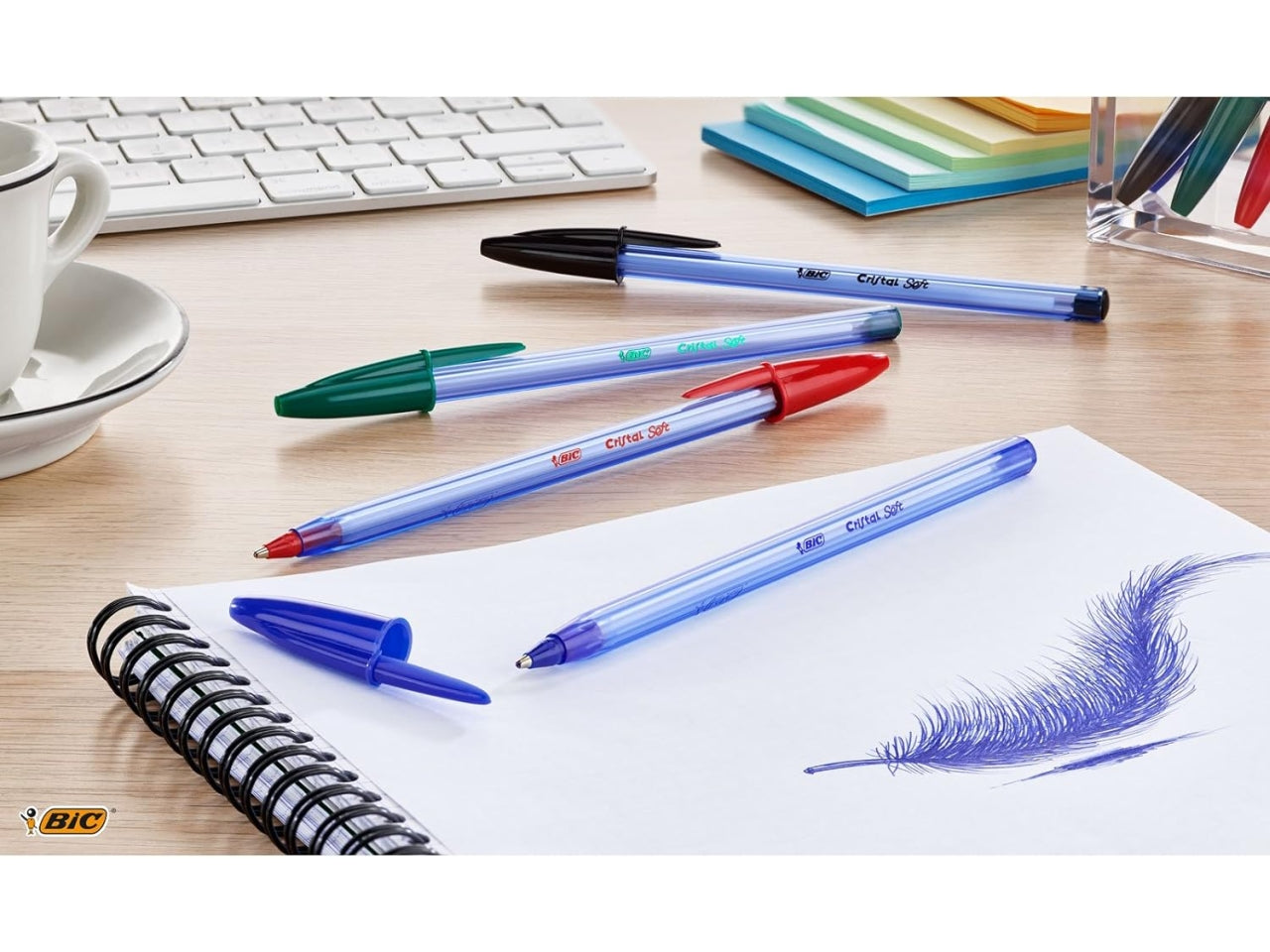Penna Bic Cristal Soft a sfera colore nero, tratto 1.2 mm, confezione 4 pezzi