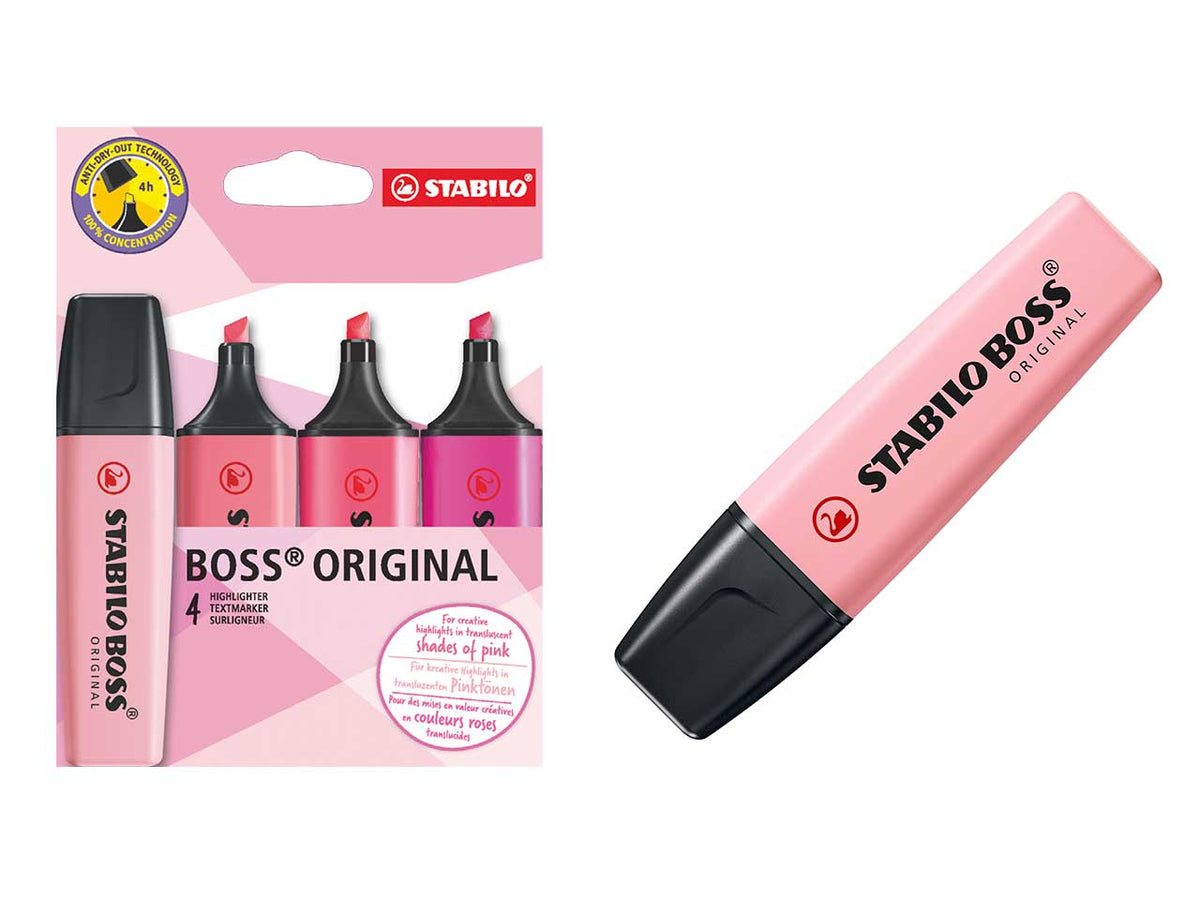 Stabilo Boss, Set di evidenziatori in tonalità di Rosa, 4 pezzi