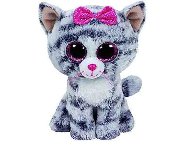 Peluche Ty Beanie Boos Kiki Gatto con occhi glitterati bianco e grigio 15 cm
