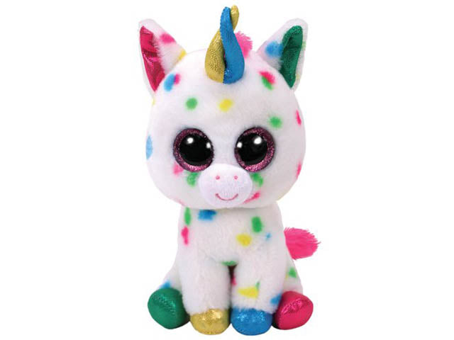 Peluche Ty Beanie Boos Harmonie Unicorno con zampe occhi e corno glitterati bianco 15 cm