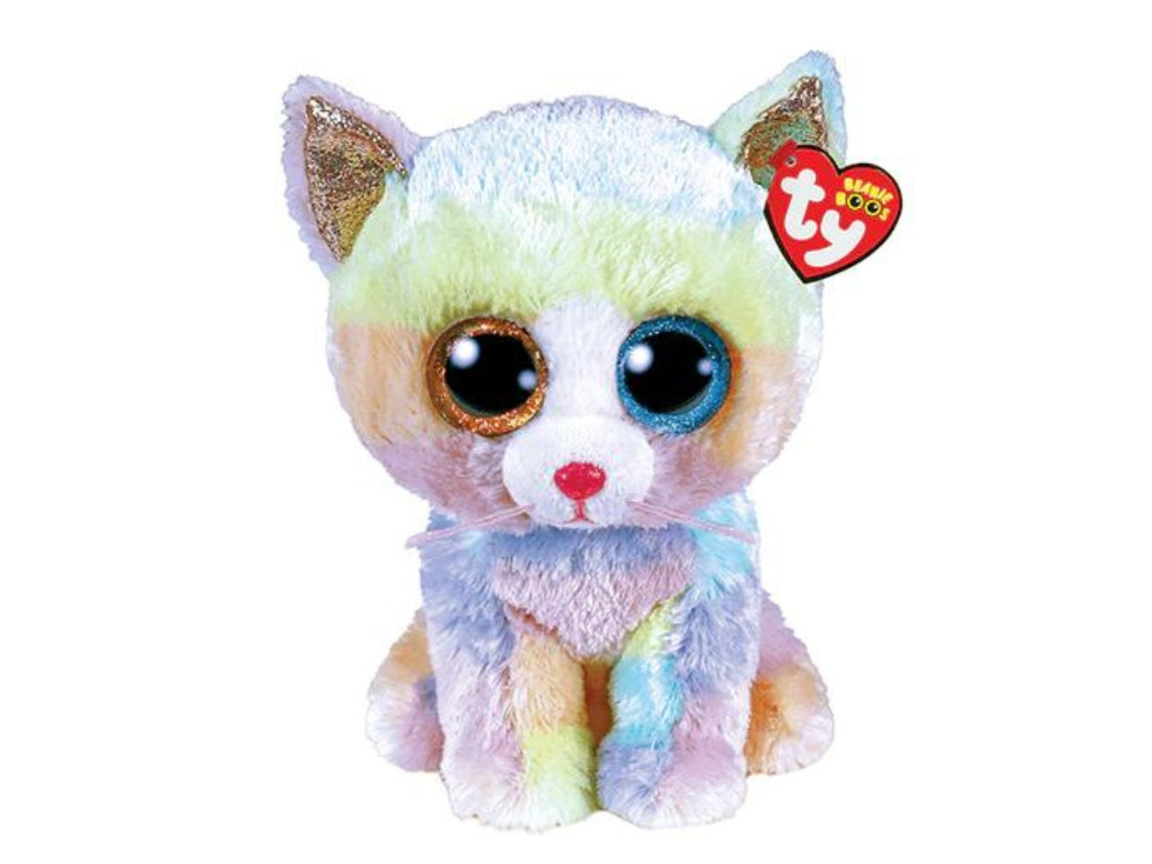 Peluche Ty Beanie Boos Heather Gatto con occhi glitterati arancioni e azzurriarcobaleno pastello 15 cm