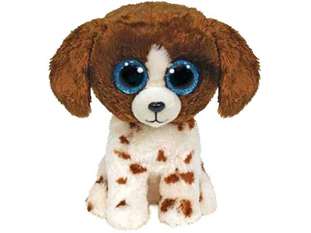 Peluche Ty Beanie Boos Muddles Cane con occhioni azzurri glitterati bianco e marrone 15 cm