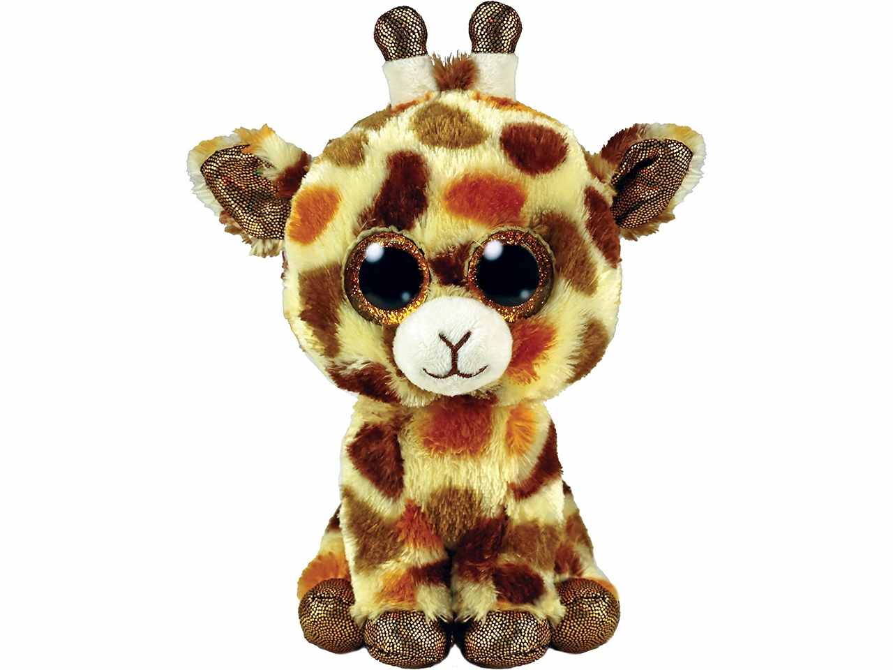 Peluche Ty Beanie Boos Stilts Giraffa con zampe e occhioni glitterati dorati giallo e marrone 15 cm