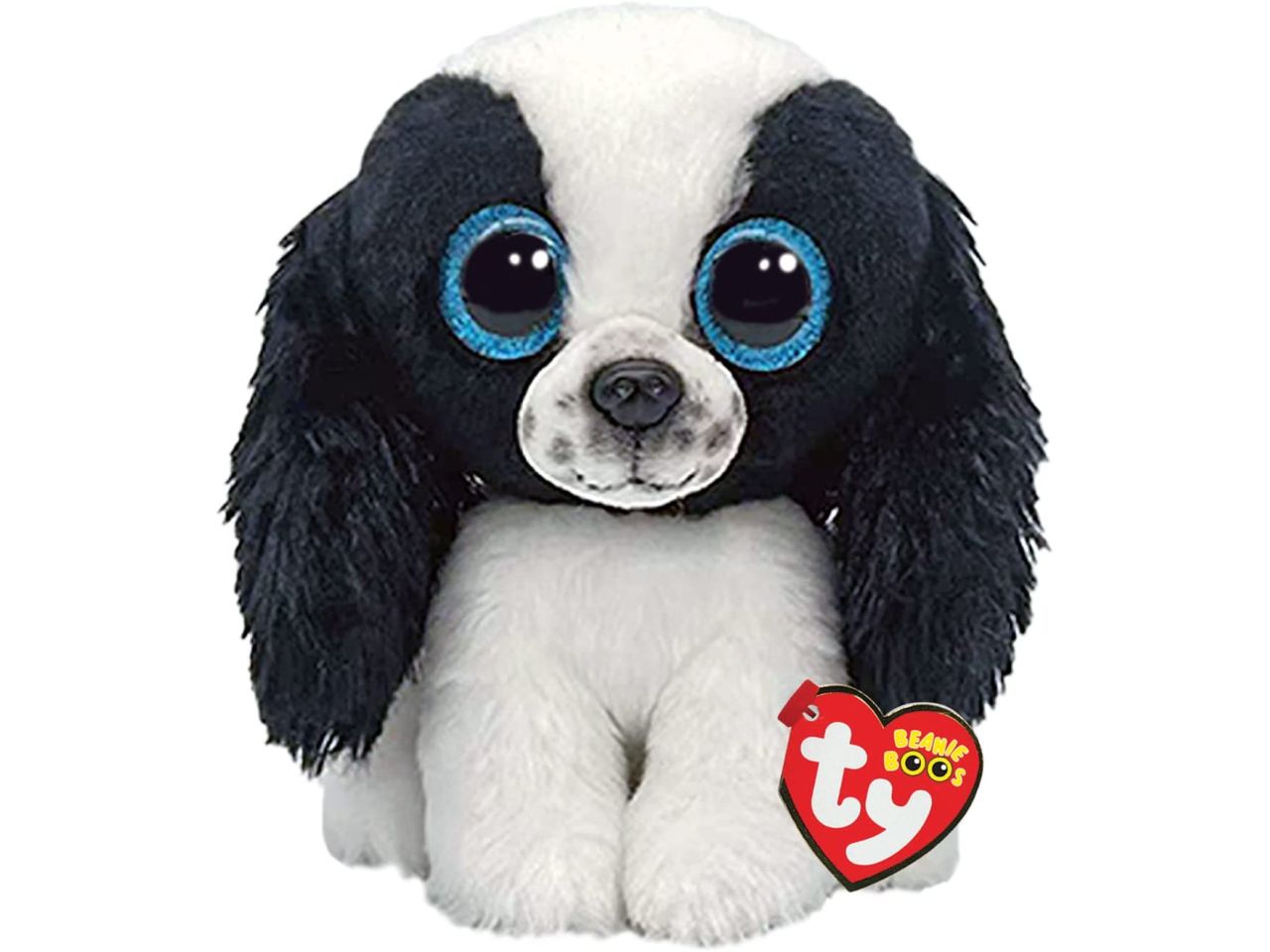 Peluche Ty Beanie Boos Sissy Cagnolina con occhioni azzurri glitterati bianco e nero 15 cm