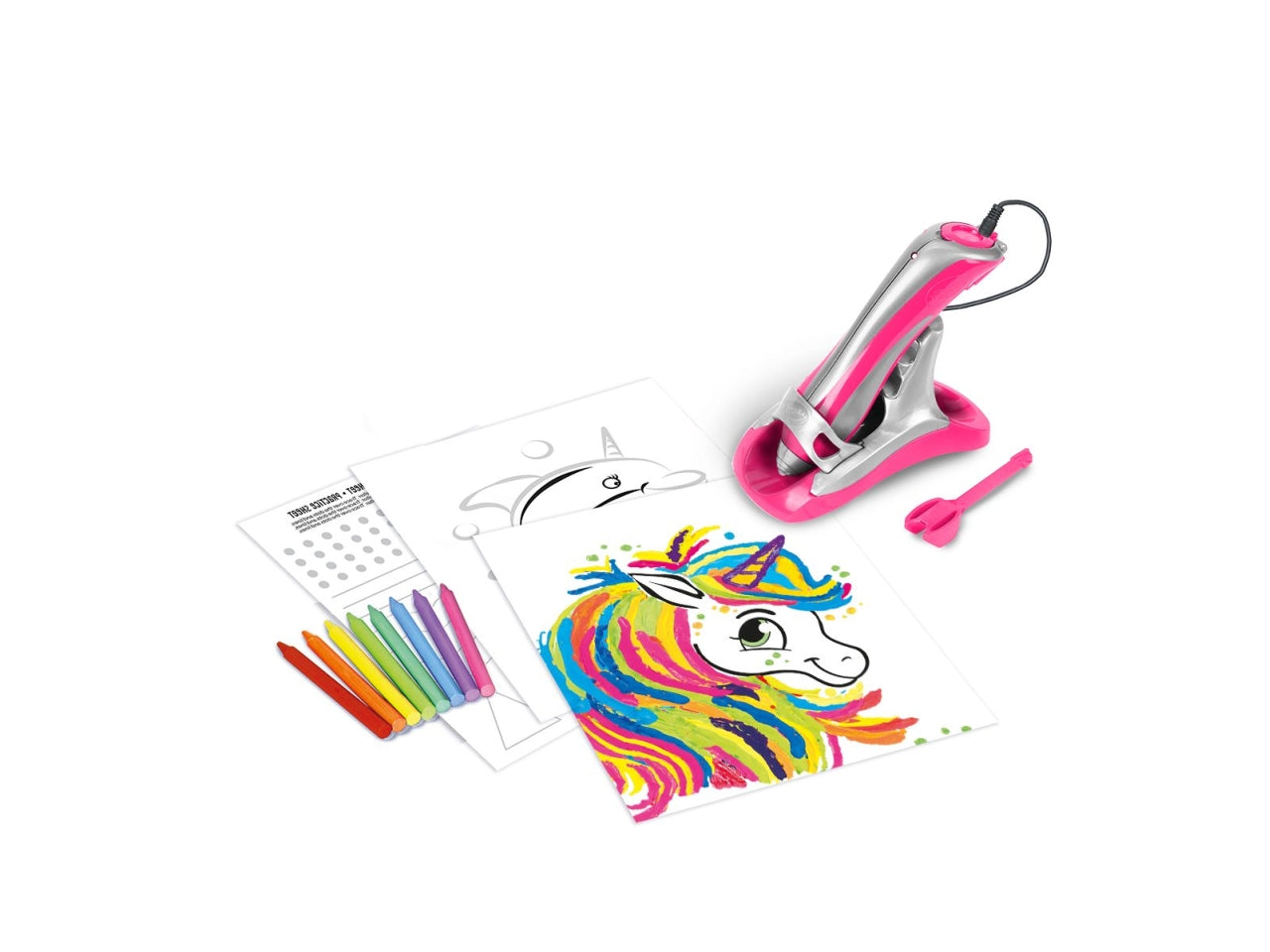Super Pen Neon - Multicolor, 29x7,5x30 cm, 750 gr, Plastica, Certificato CE, Unisex, Età 8+, 1 Unità Super Pen, 8 Pastelli a Cera Neon, 3 Fogli Guida 20x25 cm, 1 Strumento Multifunzionale, Base di Appoggio, Adattatore, Guida Rapida, Istruzioni | Cray