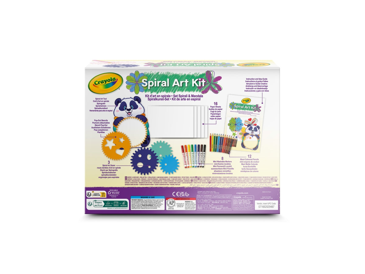 Set Spirali & Mandala - Multicolor, 26,5x5,6x20 cm, 320 gr, Carta e Plastica, Provenienza Italia, Certificato CE, Unisex, Età 5+, 12 Mini Matite Colorate, 8 Pennarelli Lavabili, 1 Animaletto Mandala con 3 Ingranaggi, 1 Ingranaggio con Stencils, 16 Fo