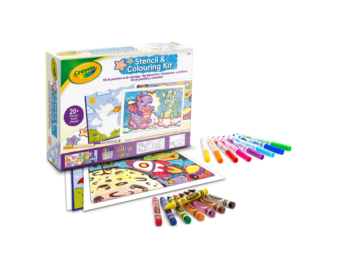 Set Stencil Fun - Multicolor, 26,5x5,6x20 cm, 320 gr, Carta, Provenienza Italia, Certificato CE, Unisex, Età 5+, 8 Pennarelli, 8 Pastelli a Cera, 4 Fogli di Stencils, Album da Colorare 16 Pagine, 1 Poster, Guida (8 Pagine) | Crayola $