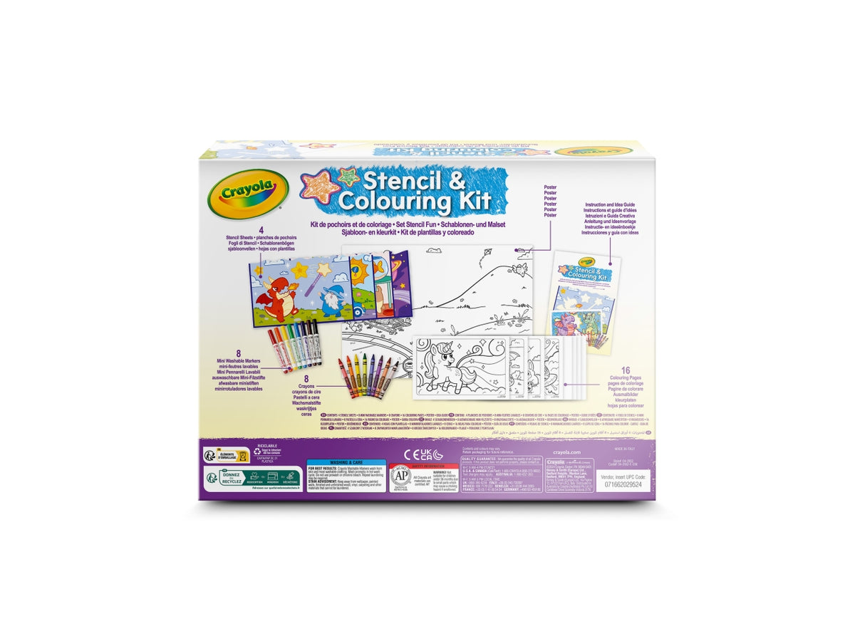 Set Stencil Fun - Multicolor, 26,5x5,6x20 cm, 320 gr, Carta, Provenienza Italia, Certificato CE, Unisex, Età 5+, 8 Pennarelli, 8 Pastelli a Cera, 4 Fogli di Stencils, Album da Colorare 16 Pagine, 1 Poster, Guida (8 Pagine) | Crayola $