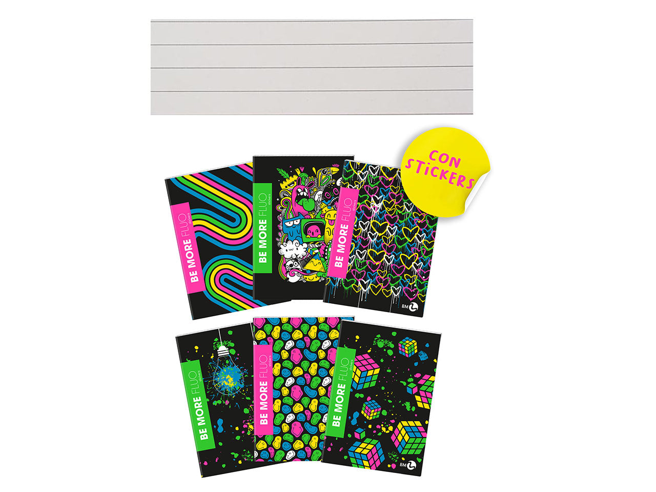 Quaderni maxi fluo linea be more different formato 21x29,7, pagine 72+r, rigatura 1 rigo confezione da 10 quaderni