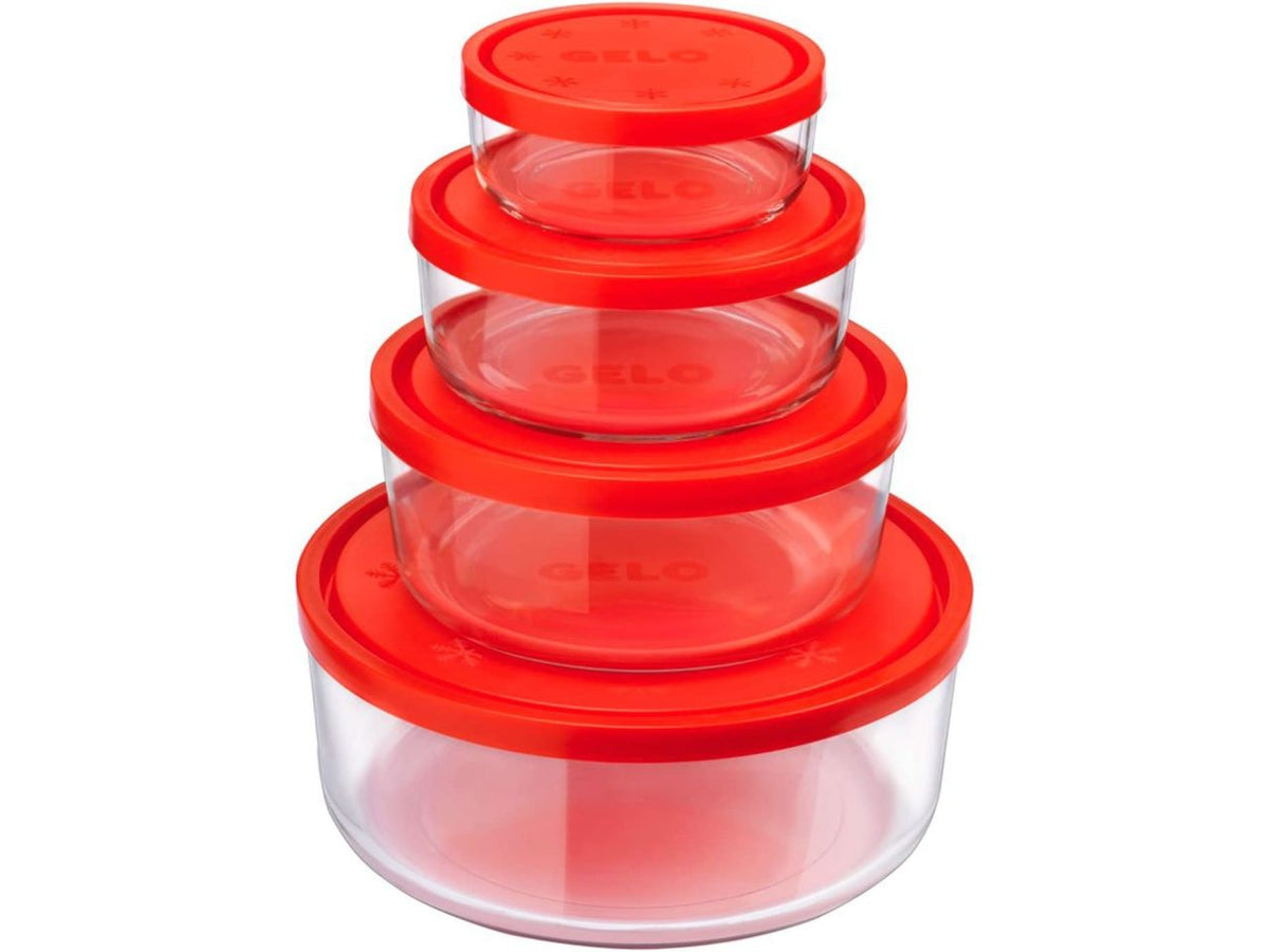 Contenitori in vetro tondi Gelo box con coperchio, set 4 contenitori da 11-15-18 e 23cm