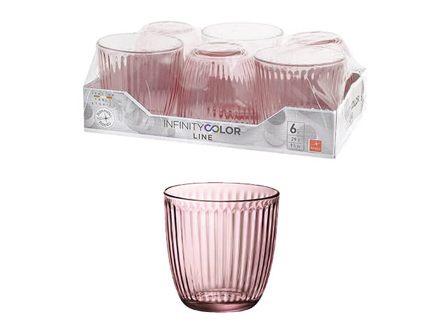 Bicchiere acqua Line da 29cl in confezione da 6 bicchieri rosa