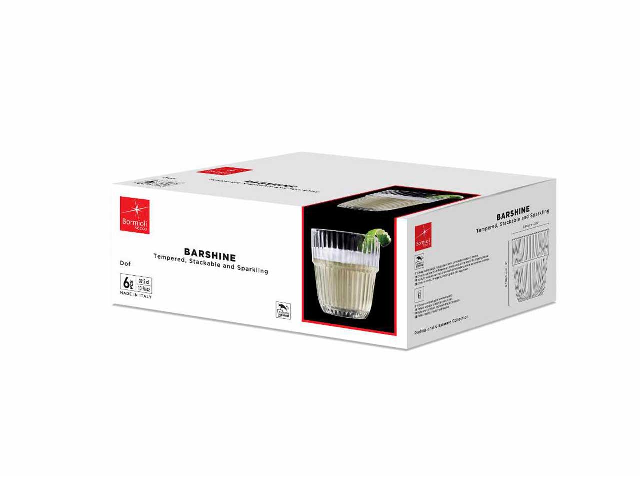 Bicchiere in vetro Barshine da 30cl, set 6 bicchieri trasparenti