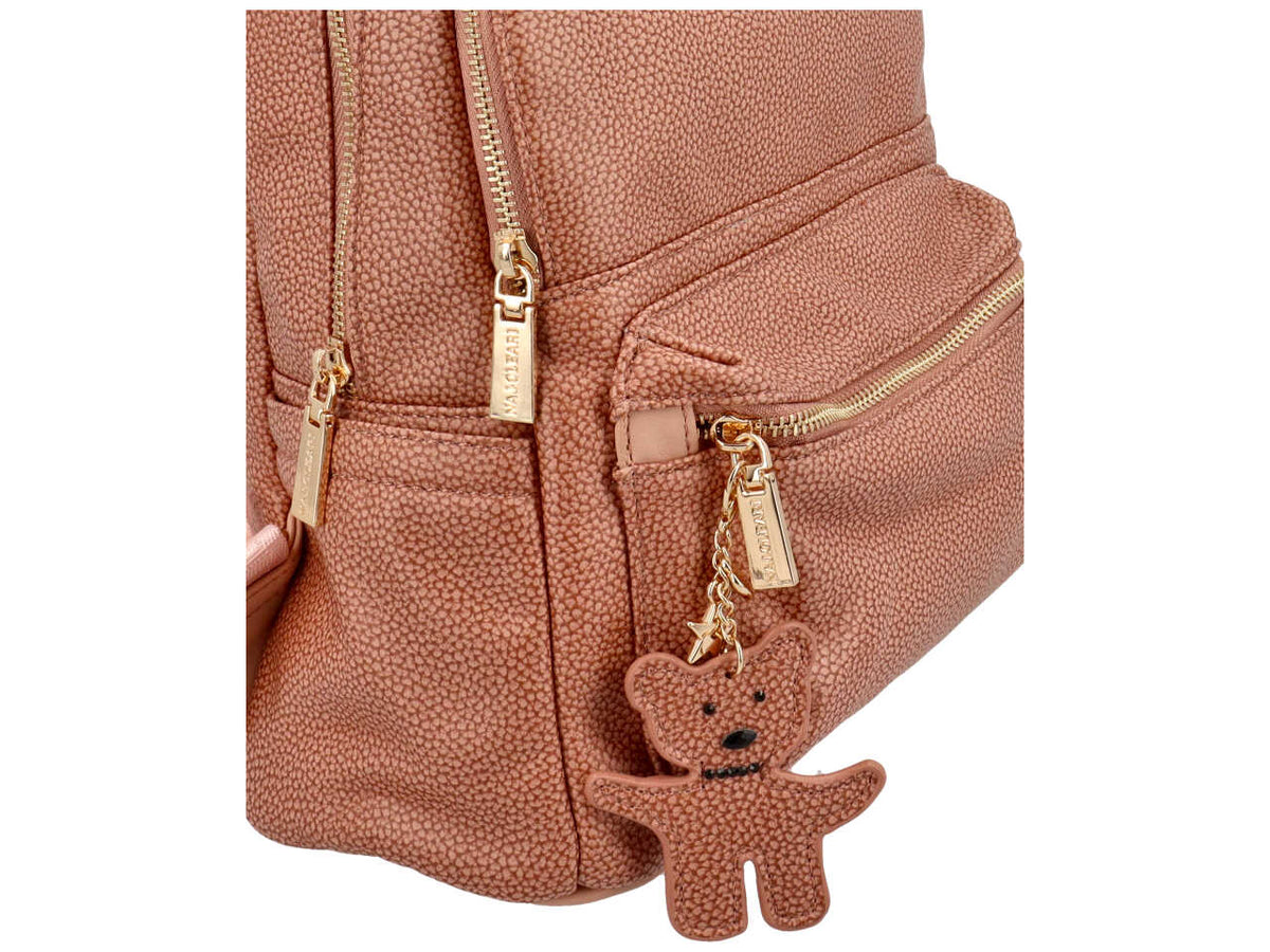 Zaino donna blu Naj Oleari in similpelle color albicocca con 2 zip - 28x23x12cm $