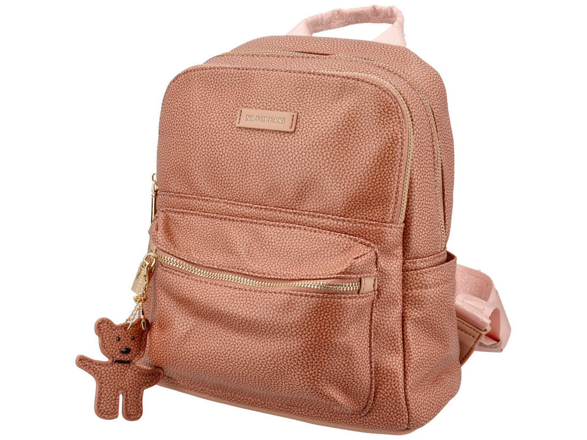 Zaino donna blu Naj Oleari in similpelle color albicocca con 2 zip - 28x23x12cm $