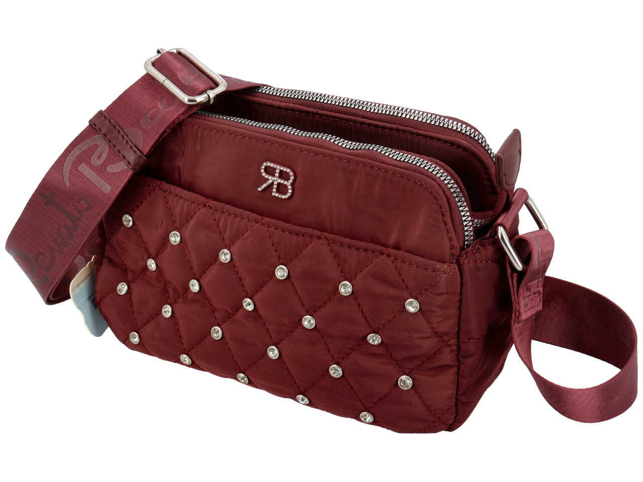 Borsa a tracolla Renato Balestra da donna bordeaux in tessuto con borchie strass 23x15x12 cm $