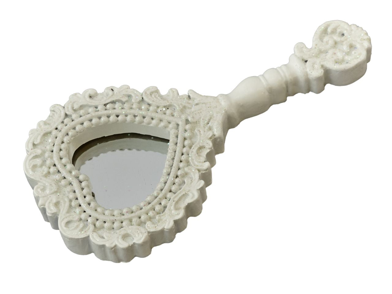 Specchio cuore bianco con glitter h.10cm