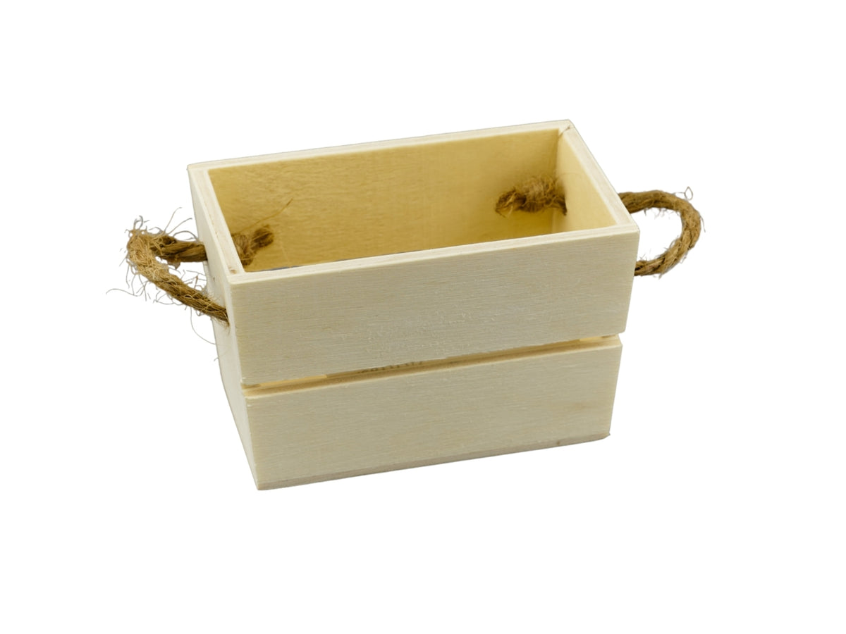 Cassettina Rettangolare portaoggeti in Legno Stile Scandinavo con Manici in Corda 8x5x5cm - Design Italiano Minimal