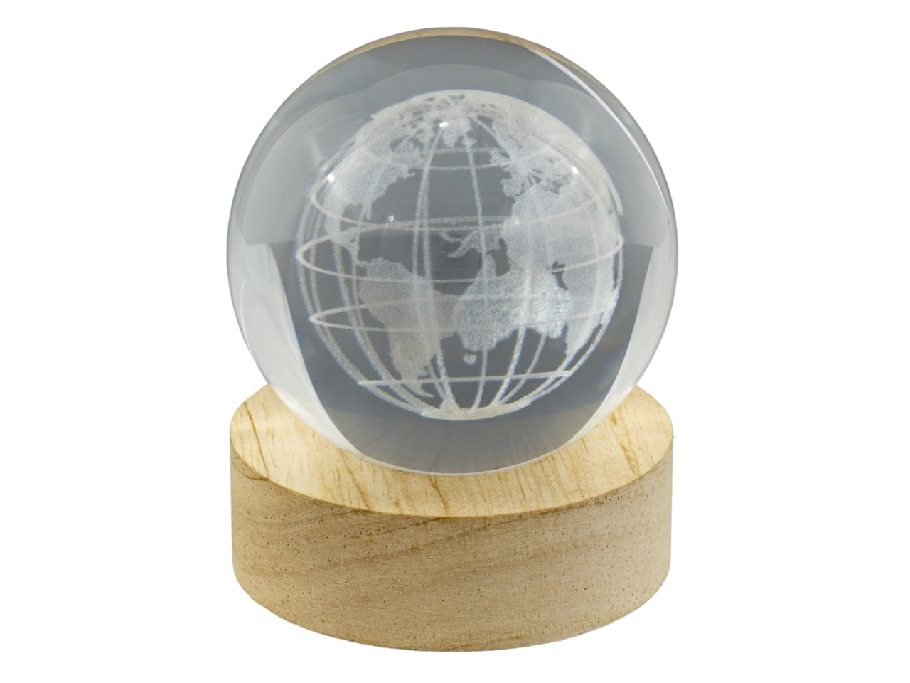 Lampada Globo in Vetro e Legno, Stile Moderno, LED Bianco Caldo, 6x6x8cm - Design Italiano con Scatola Regalo
