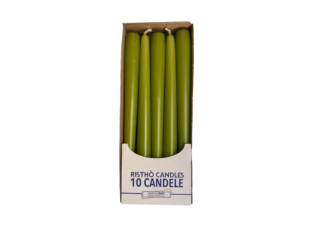 Candela conica verde oliva confezione da 10, uso interno, 25x2,2 cm, made in Italy - Cereria Di Giorgio