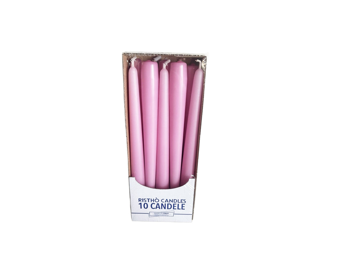 Candela conica 25cm la confezione contiene 10 candele rosa polvere